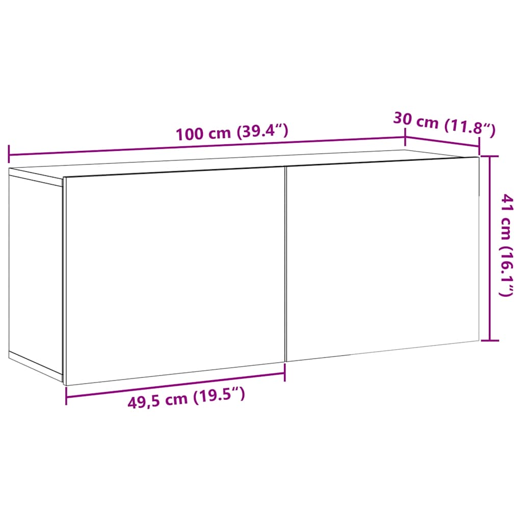 væghængt tv-bord 100x30x41 cm gammelt træ-look