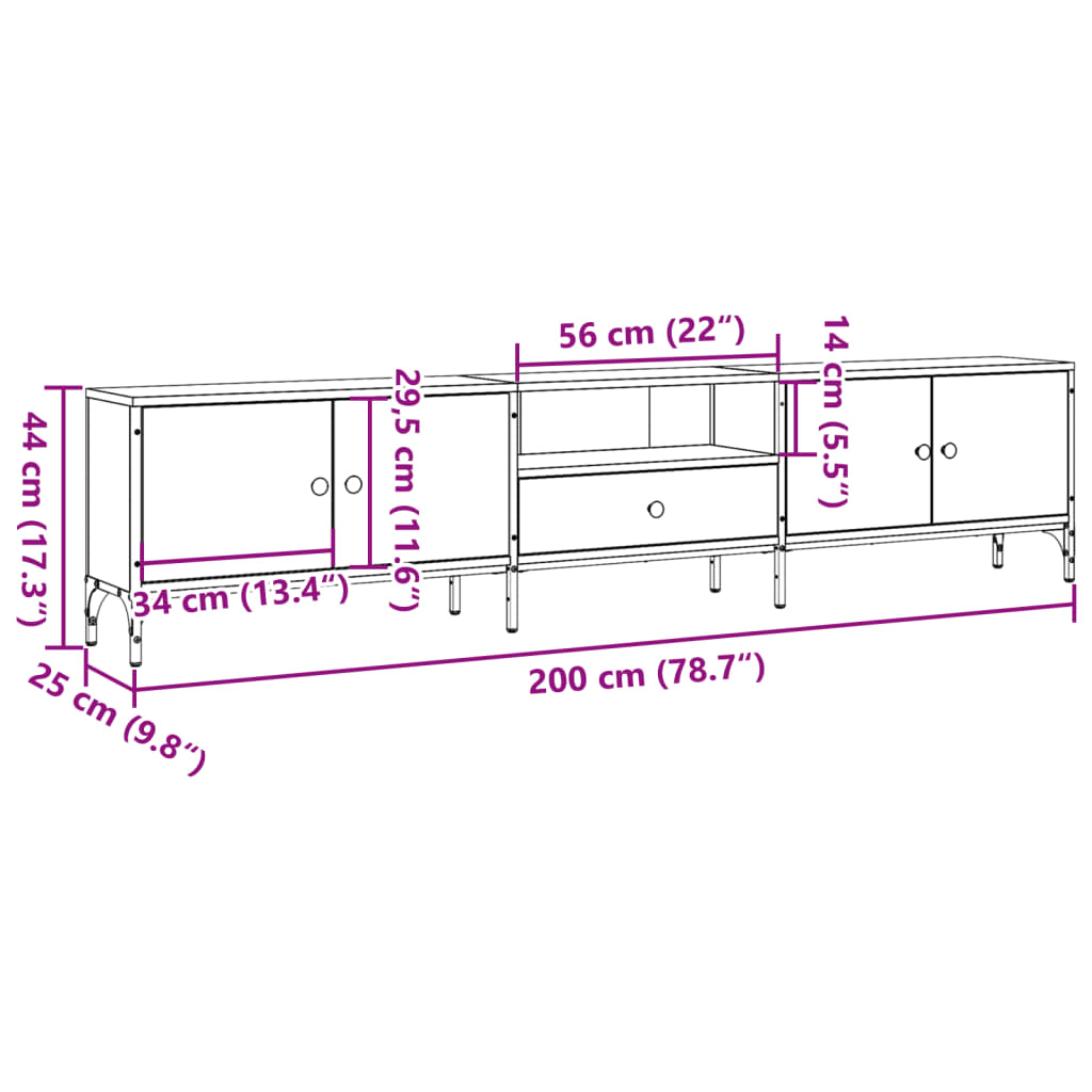 tv-bord med skuffe 200x25x44 cm konstrueret træ antikt træ