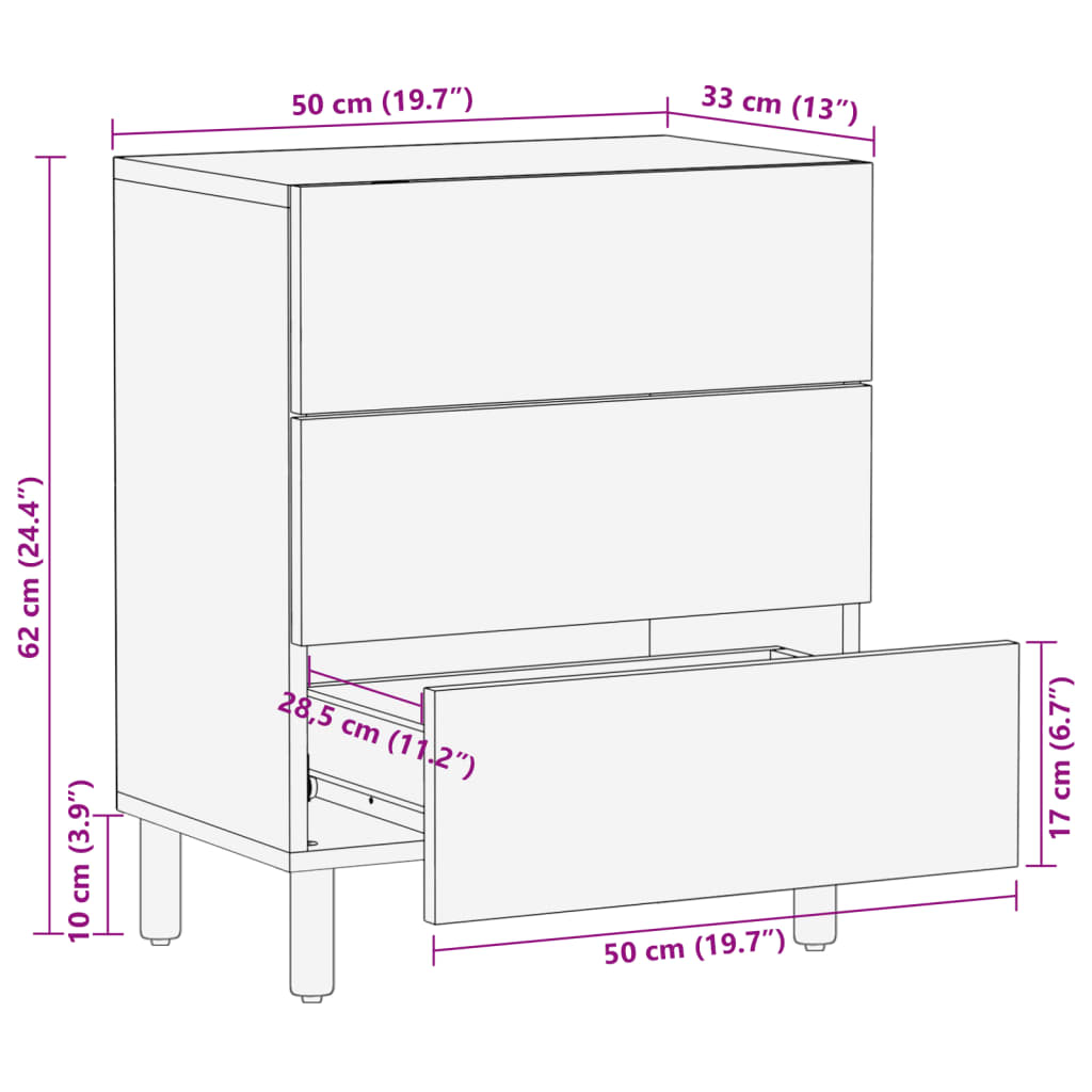 sengebord konstrueret træ 50x33x62 cm sort