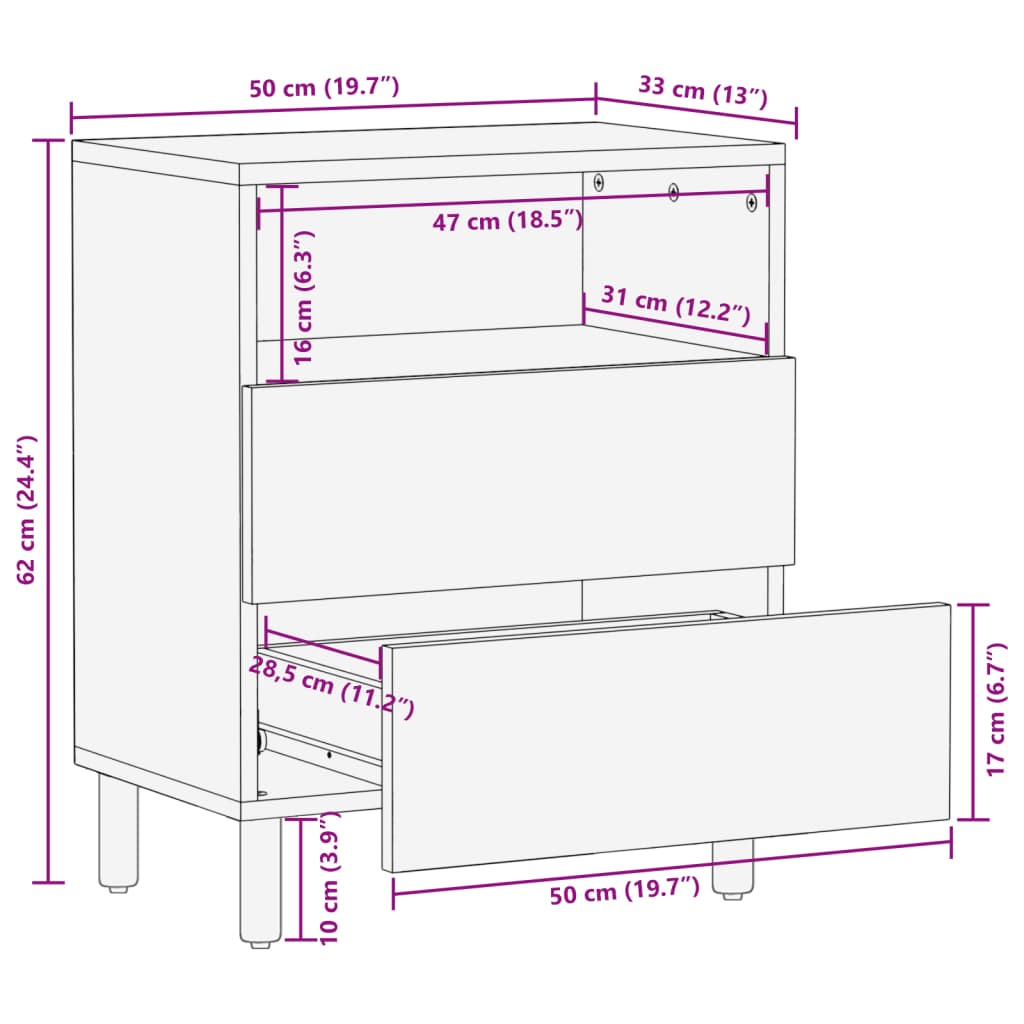 sengebord konstrueret træ 50x33x62 cm sort