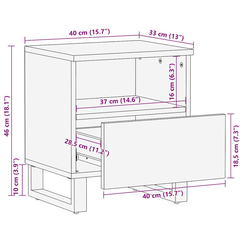 sengebord 40x33x46 cm massivt mangotræ sort