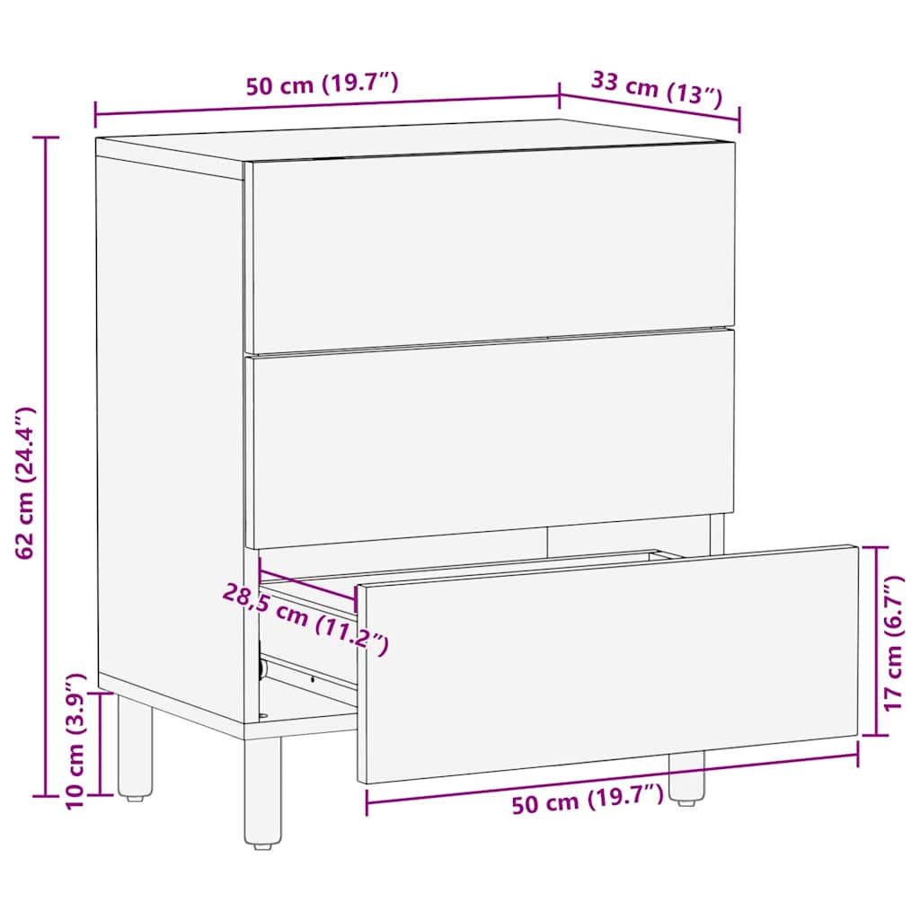 sengebord 50x33x60 cm massivt mangotræ brun