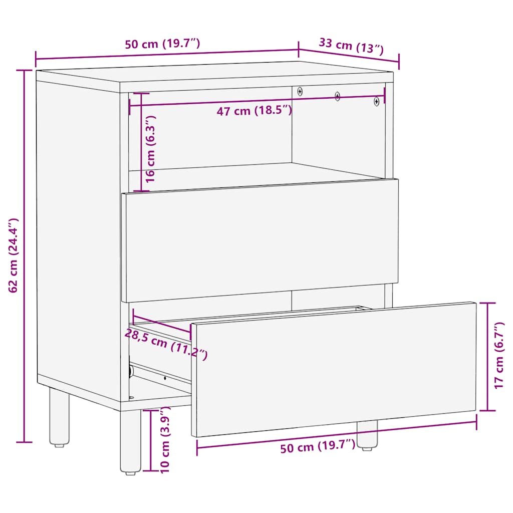 sengebord 50x33x60 cm massivt mangotræ brun