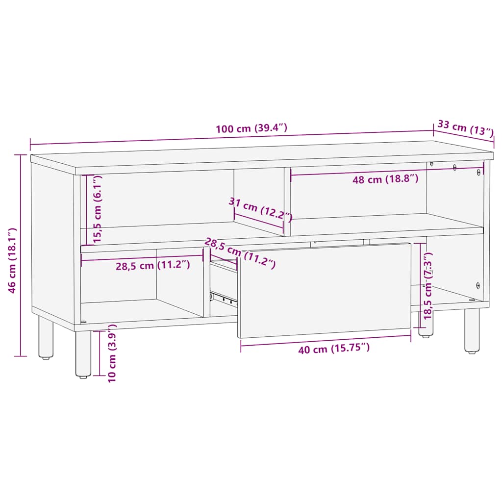 tv-bord 100x33x46 cm massivt mangotræ brun