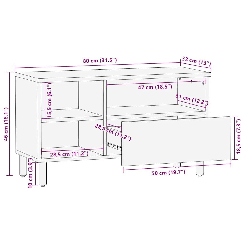 tv-bord 80x33x46 cm massivt mangotræ brun