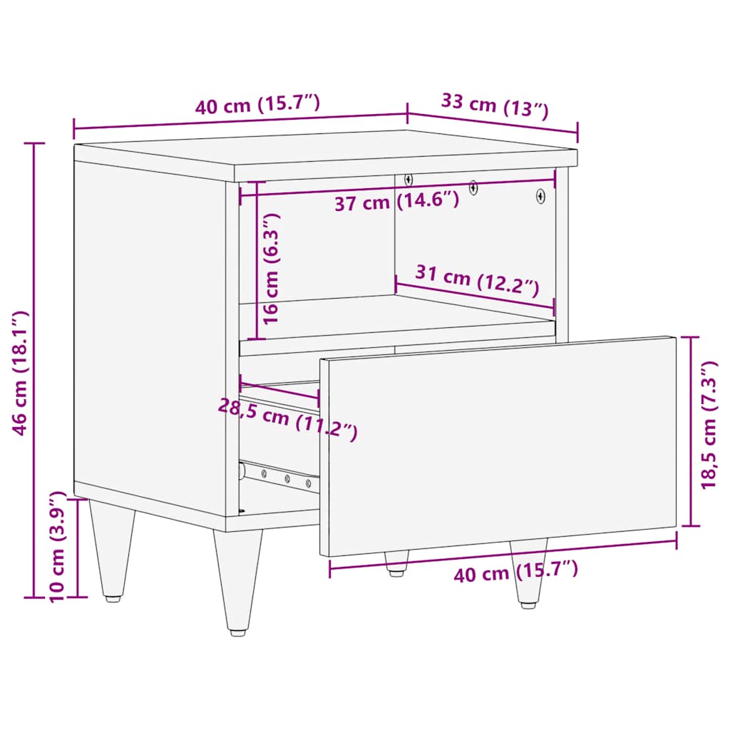 sengeborde 2 stk. 40x33x46 cm massivt mangotræ lysegrå