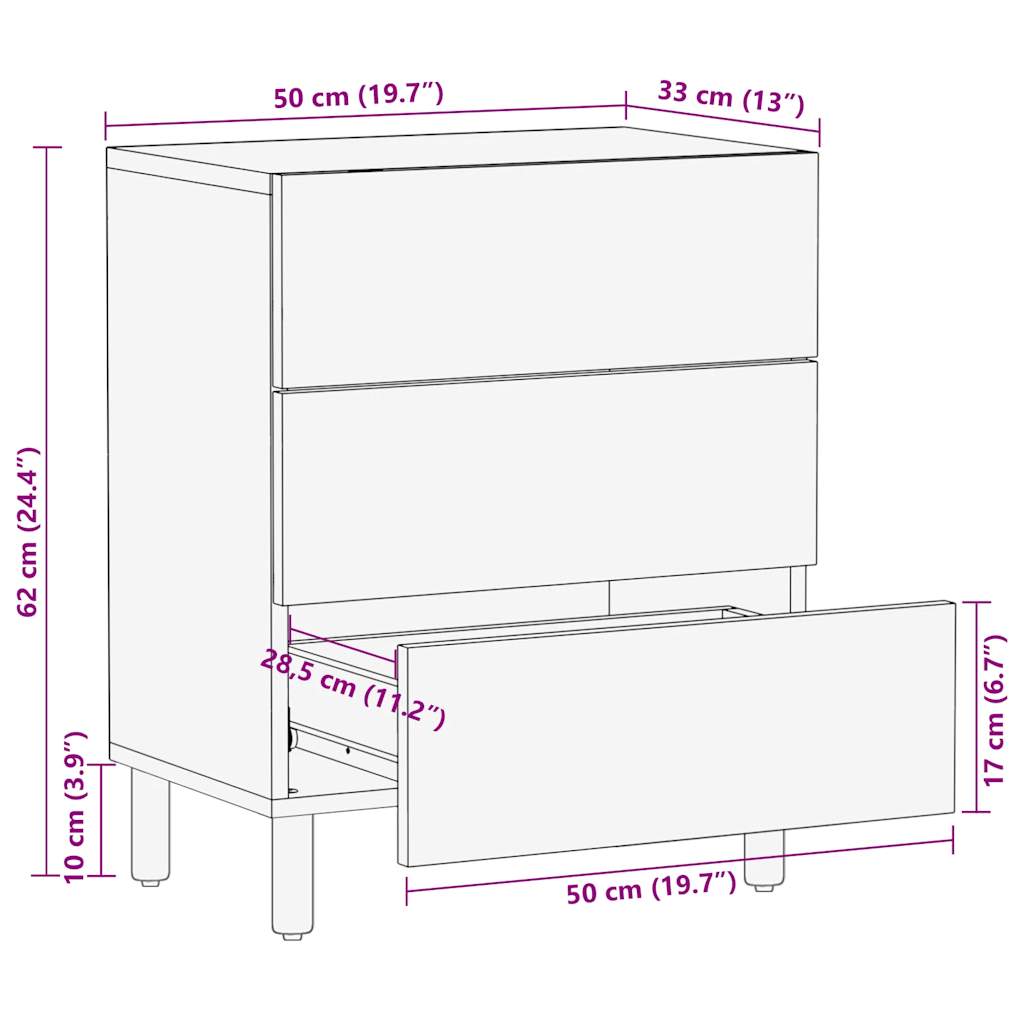 sengebord 50x33x62 cm massivt ru mangotræ sort