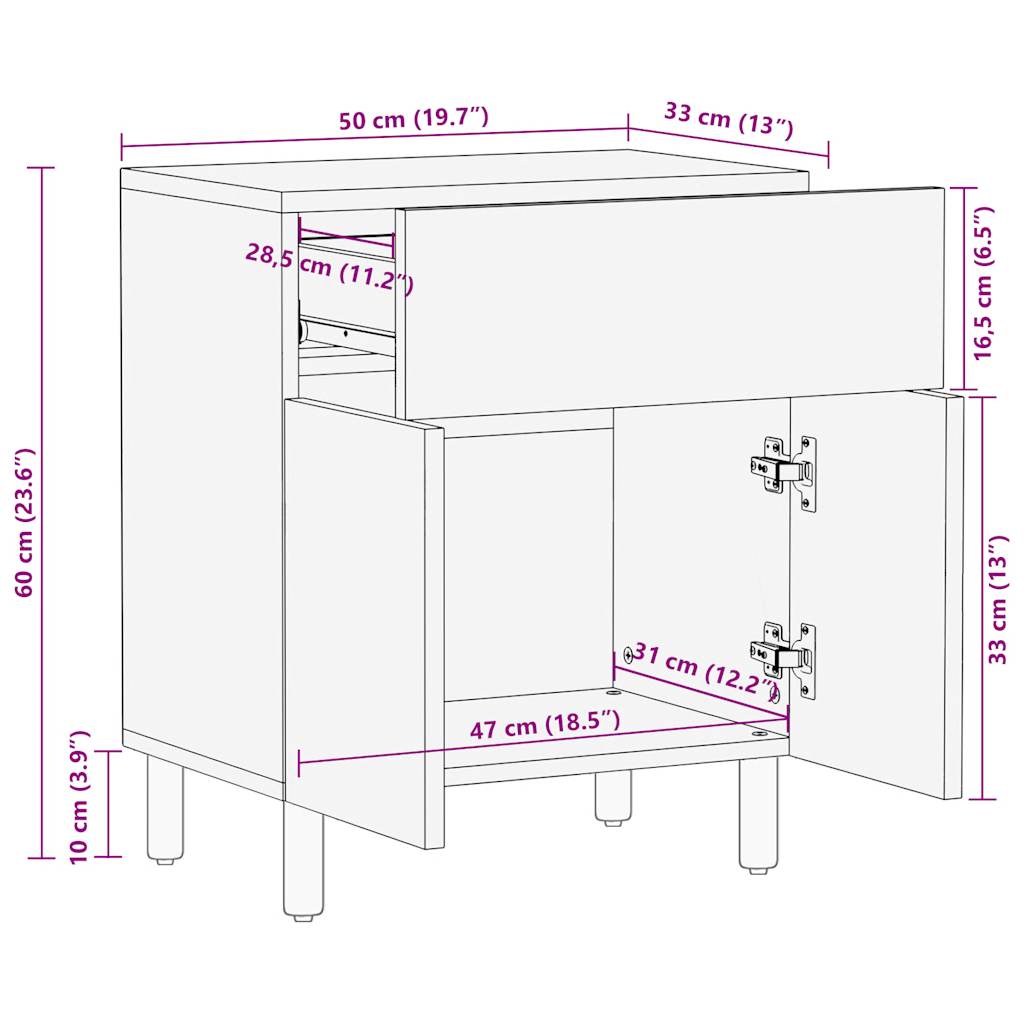 sengebord 50x33x60 cm massivt ru mangotræ sort