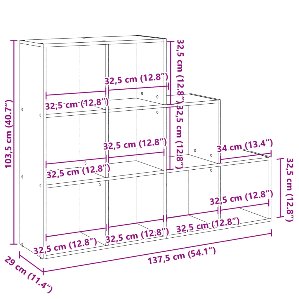 bogreol/rumdeler 137,5x29x103,5 cm konstrueret træ sort