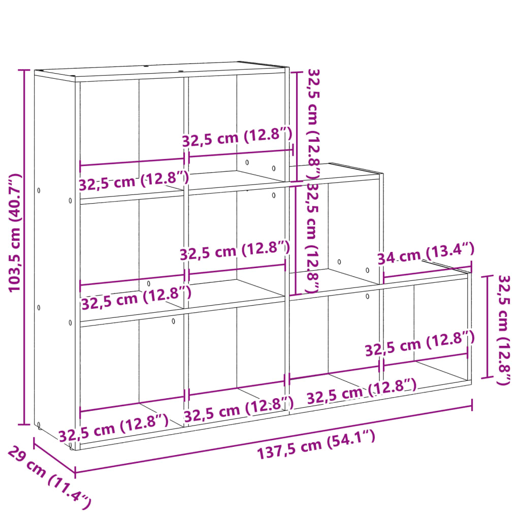 bogreol/rumdeler 137,5x29x103,5 cm konstrueret træ sonoma-eg