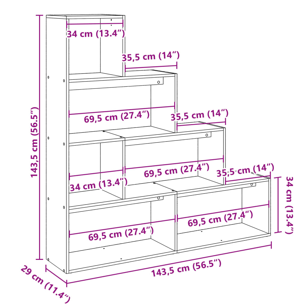 bogreol/rumdeler 143,5x29x143,5 cm konstrueret træ hvid