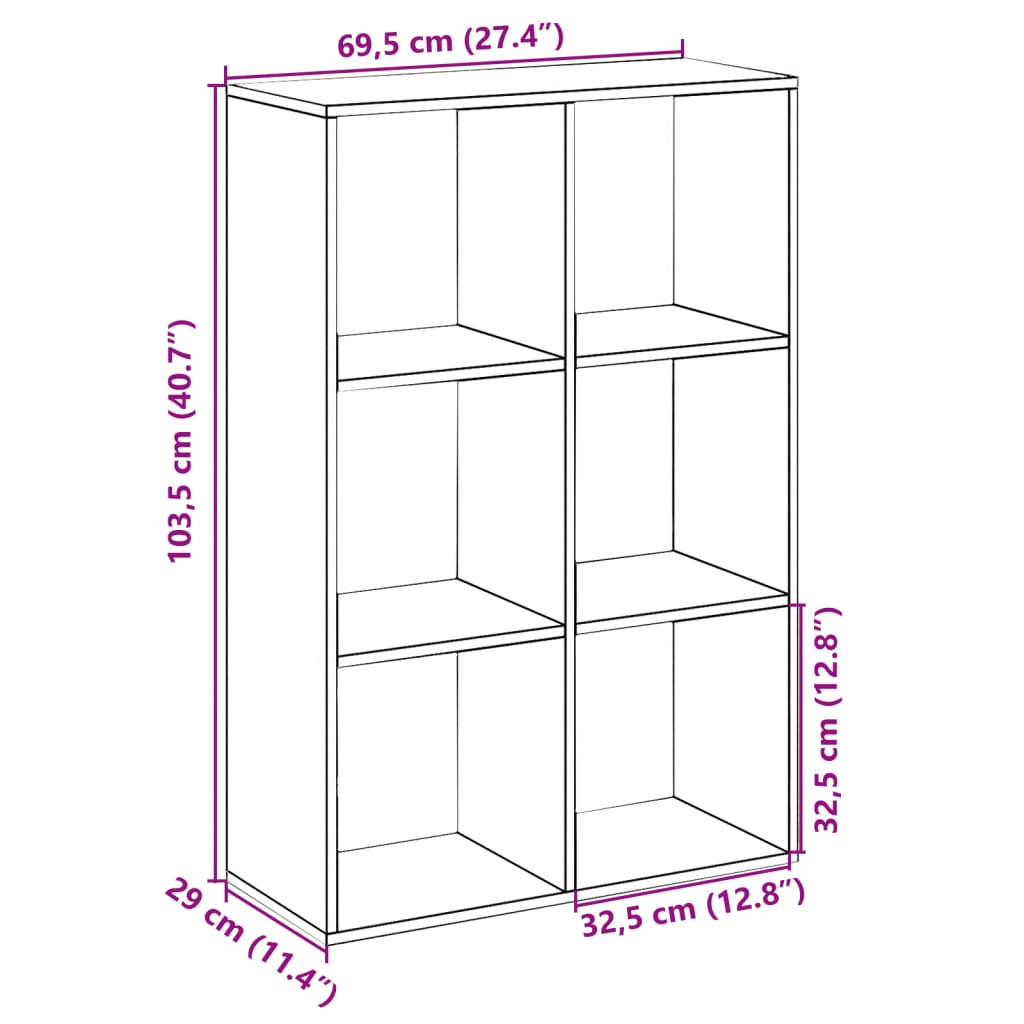 bogreol/rumdeler 69,5x29x103,5 cm konstrueret træ sort