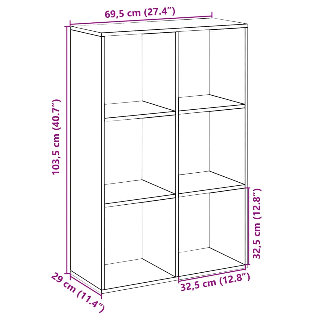 bogreol/rumdeler 69,5x29x103,5 cm konstrueret træ sonoma-eg