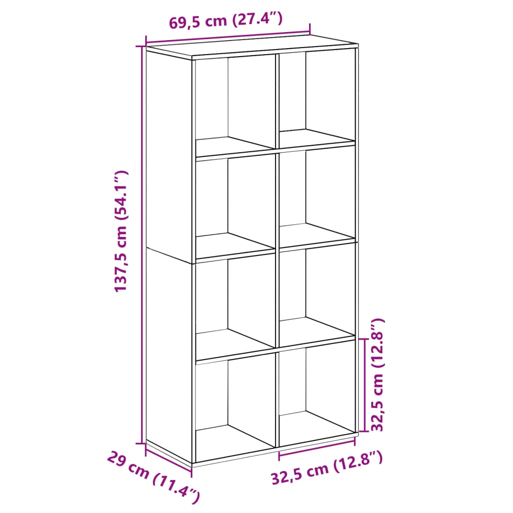 bogreol/rumdeler 69,5x29x137,5 cm konstrueret træ hvid