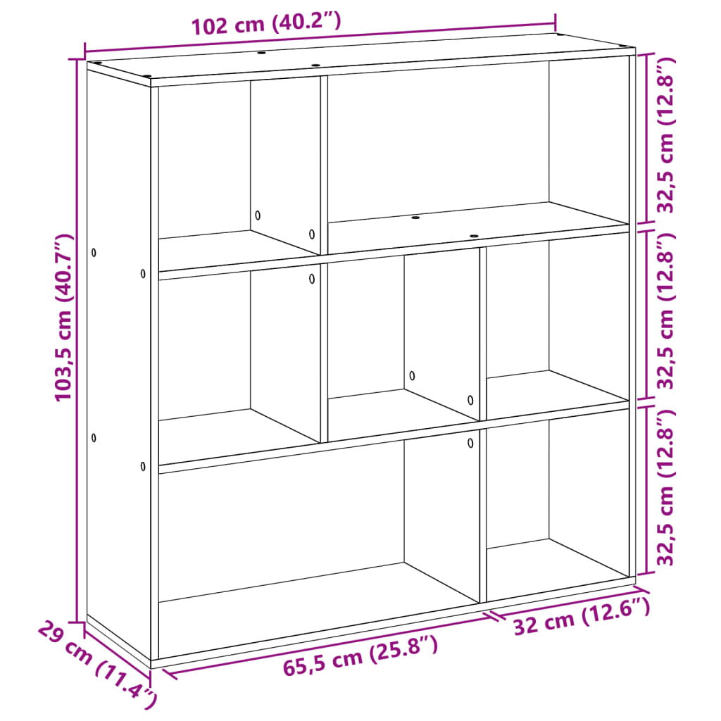 bogreol/rumdeler 102x29x103,5 cm konstrueret træ hvid