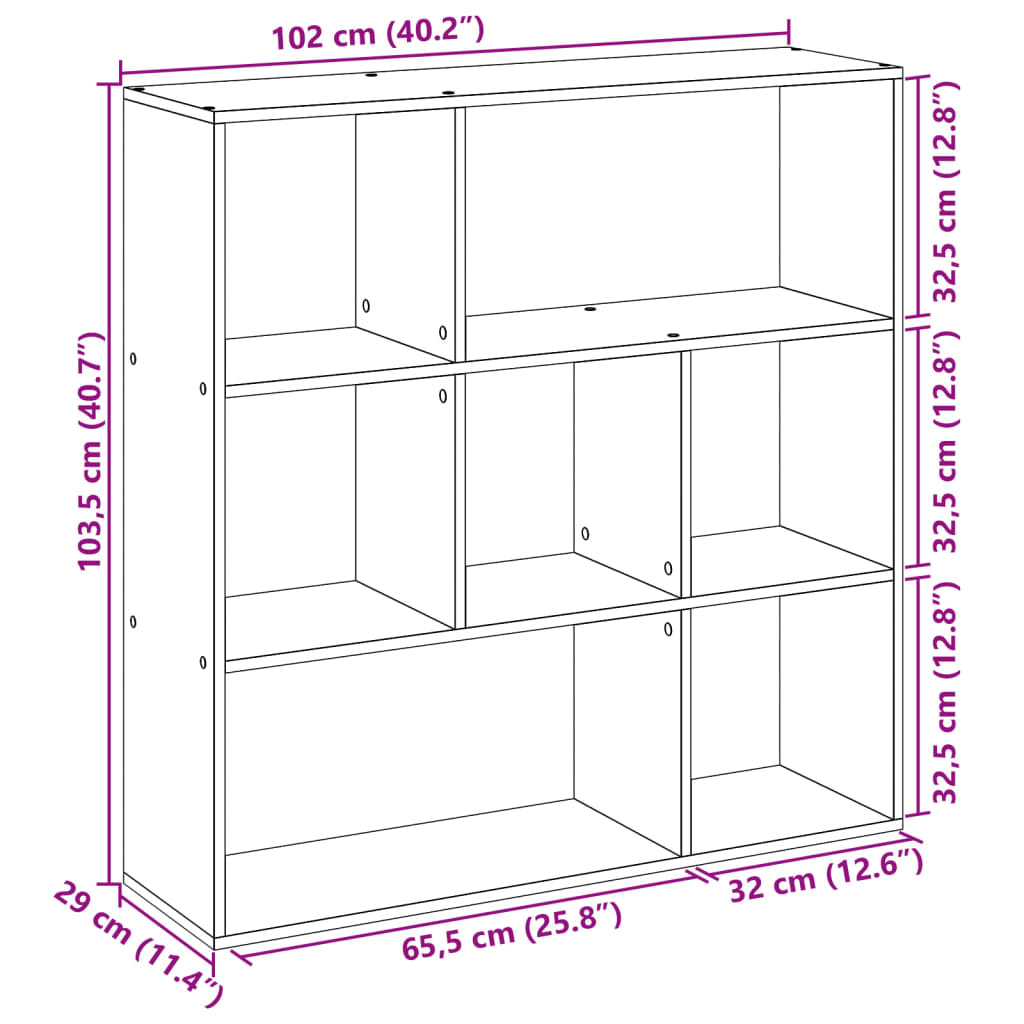 bogreol/rumdeler 102x29x103,5 cm konstrueret træ betongrå