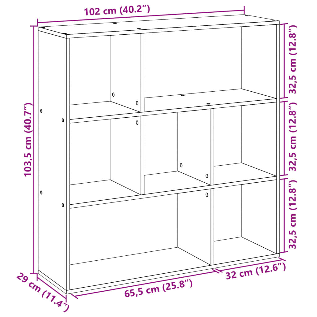 bogreol/rumdeler 102x29x103,5 cm konstrueret træ grå sonoma-eg