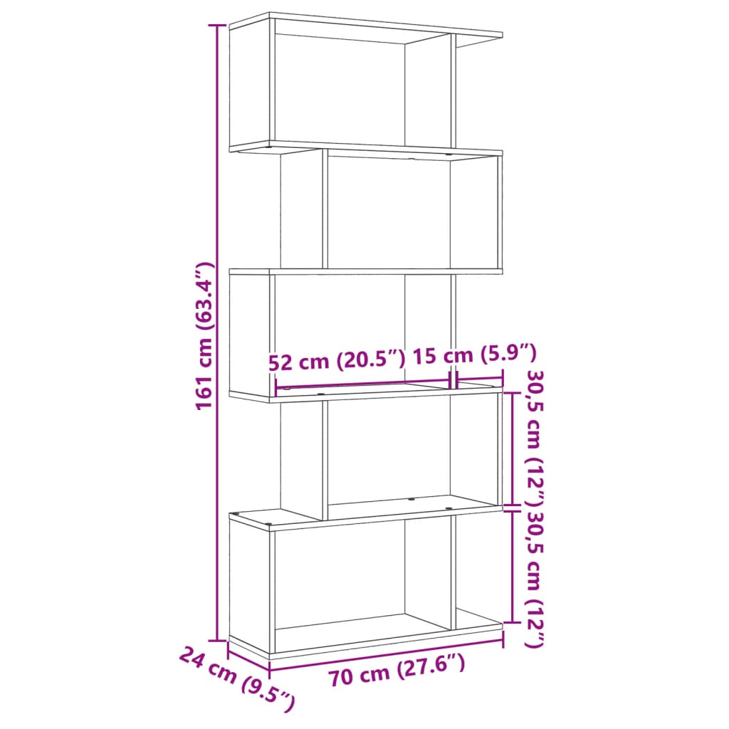 bogreol/rumdeler 70x24x161 cm 5 niveauer konstrueret træ hvid