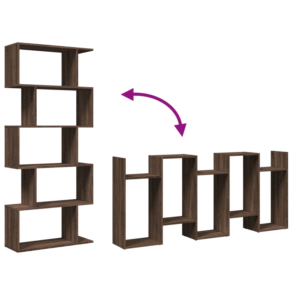 bogreol/rumdeler 70x24x161cm 5 niveauer konstrueret træ brun eg