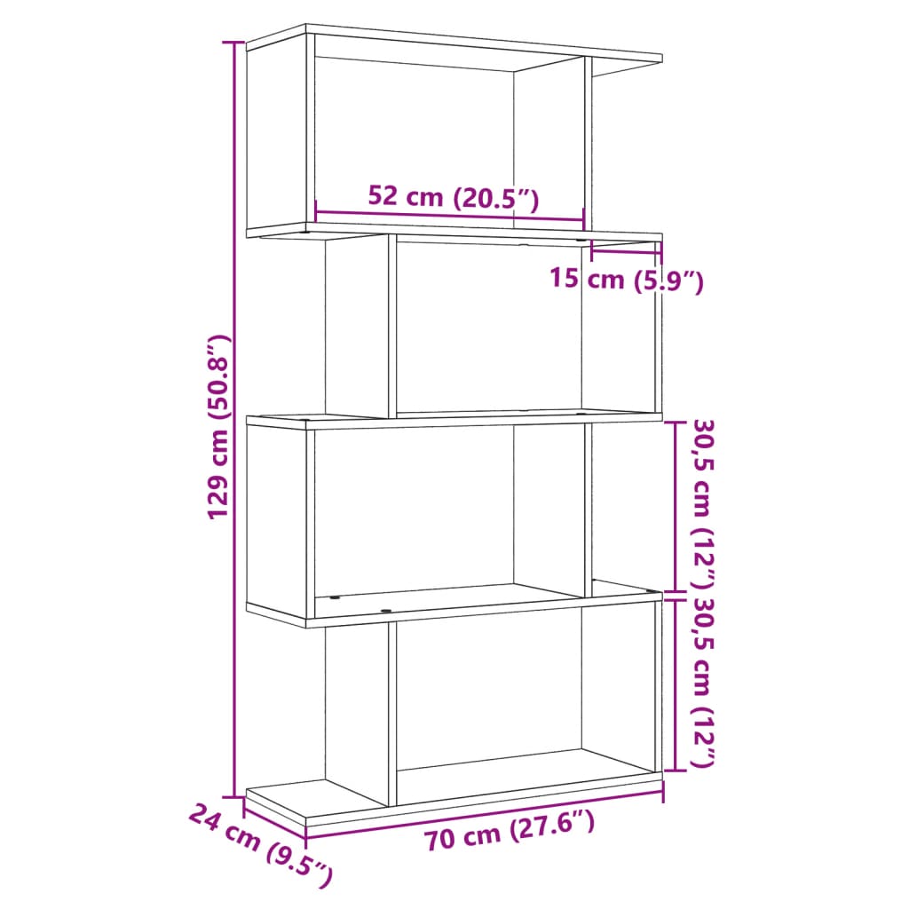 bogreol/rumdeler 70x24x129 cm 4 niveauer konstrueret træ hvid