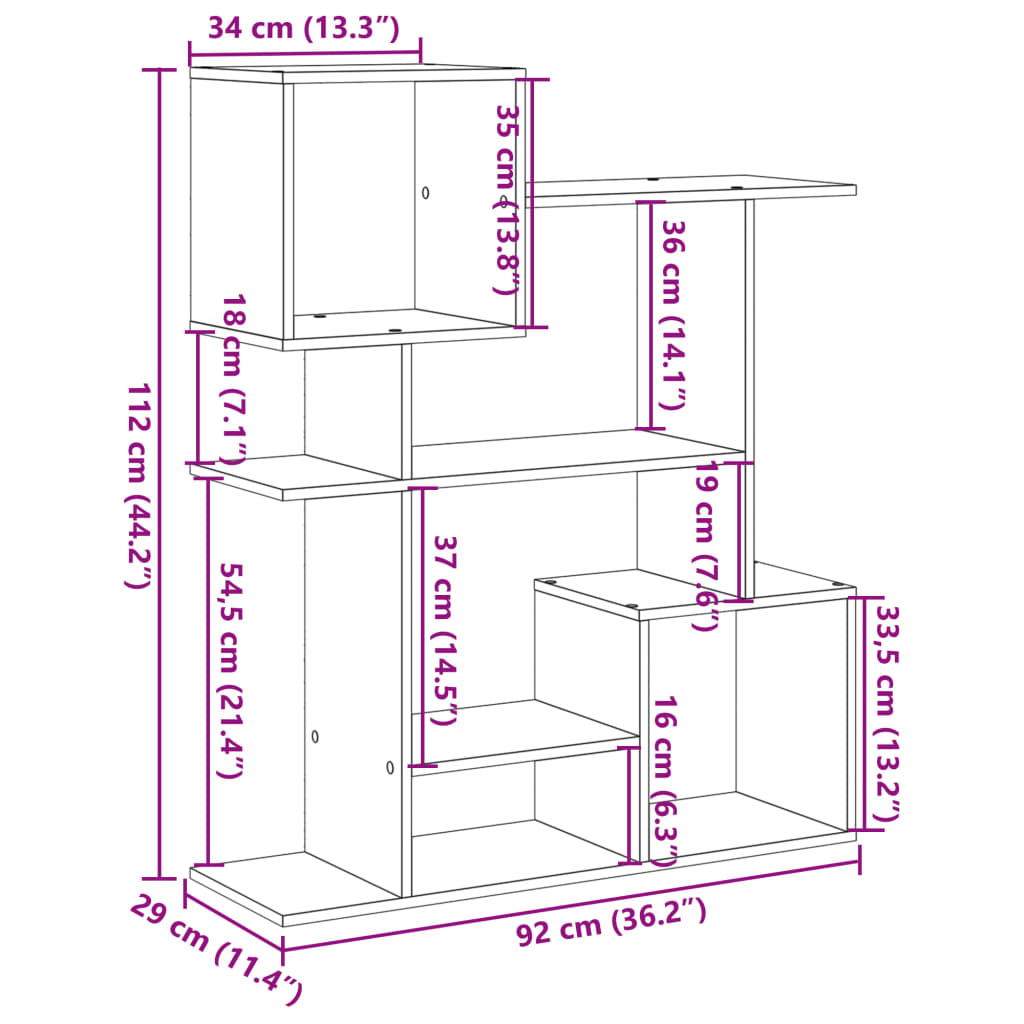 bogreol/rumdeler 92x29x112 cm konstrueret træ hvid