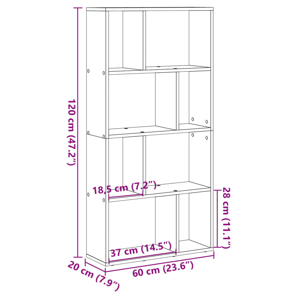 bogreol 60x20x120 cm konstrueret træ hvid