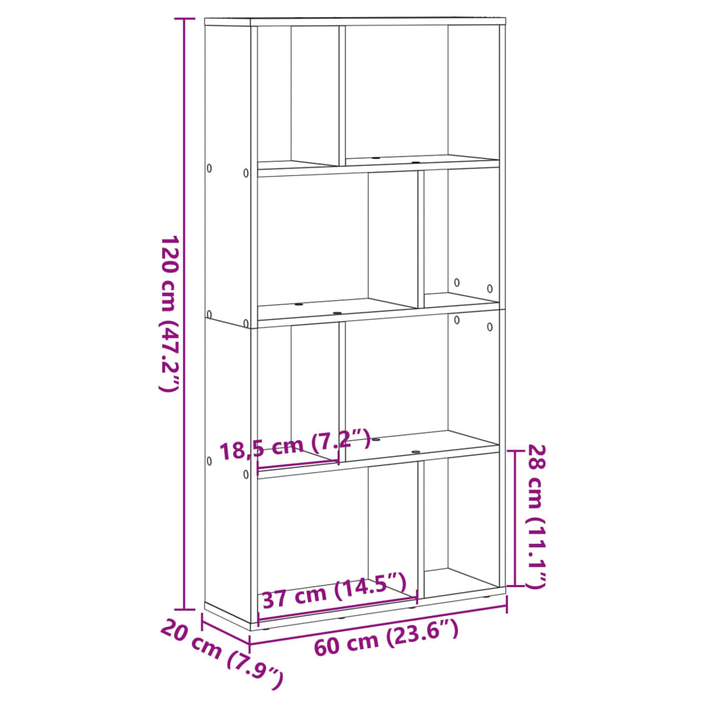 bogreol 60x20x120 cm konstrueret træ sort