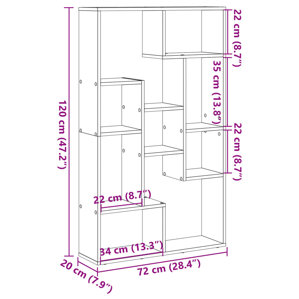 bogreol 72x20x120 cm konstrueret træ hvid