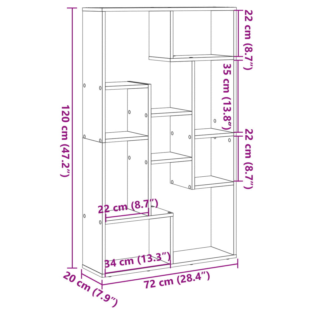 bogreol 72x20x120 cm konstrueret træ sort