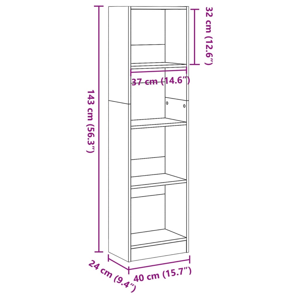 bogreol 40x24x143 cm konstrueret træ sort