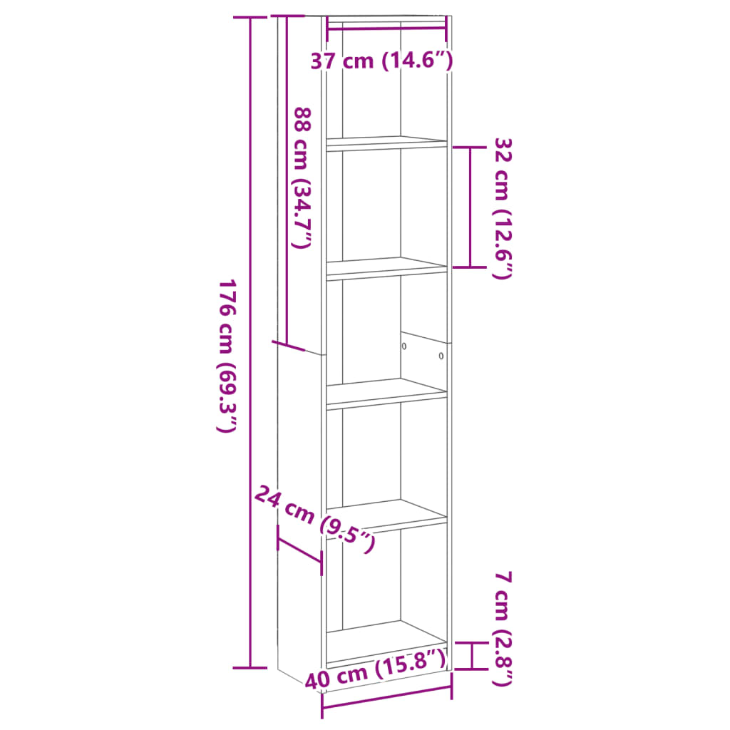 bogreol 40x24x176 cm konstrueret træ hvid