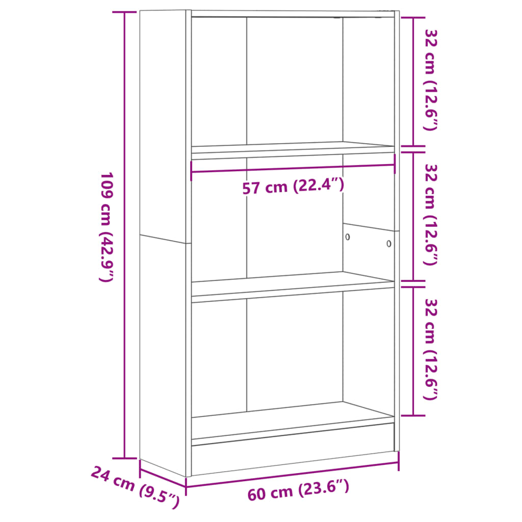 bogreol 60x24x109 cm konstrueret træ betongrå