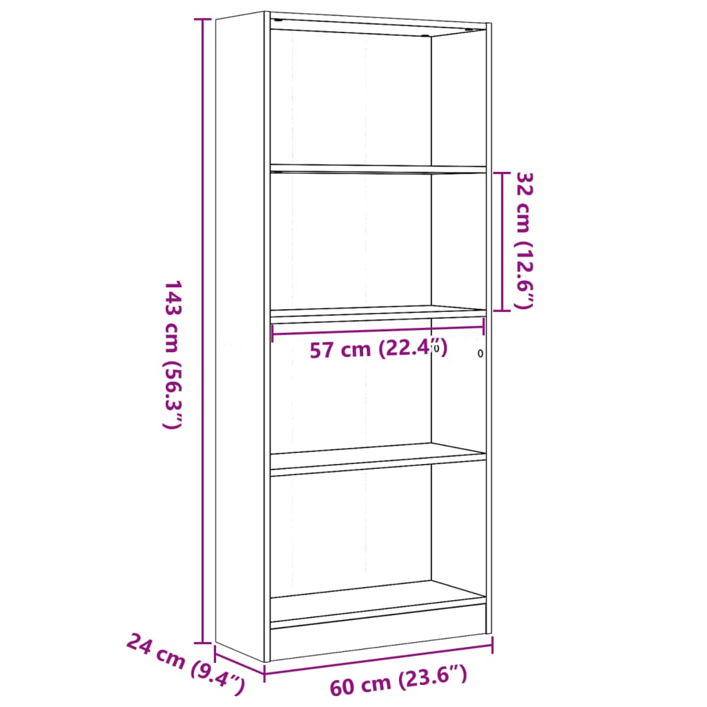 bogreol 60x24x143 cm konstrueret træ hvid