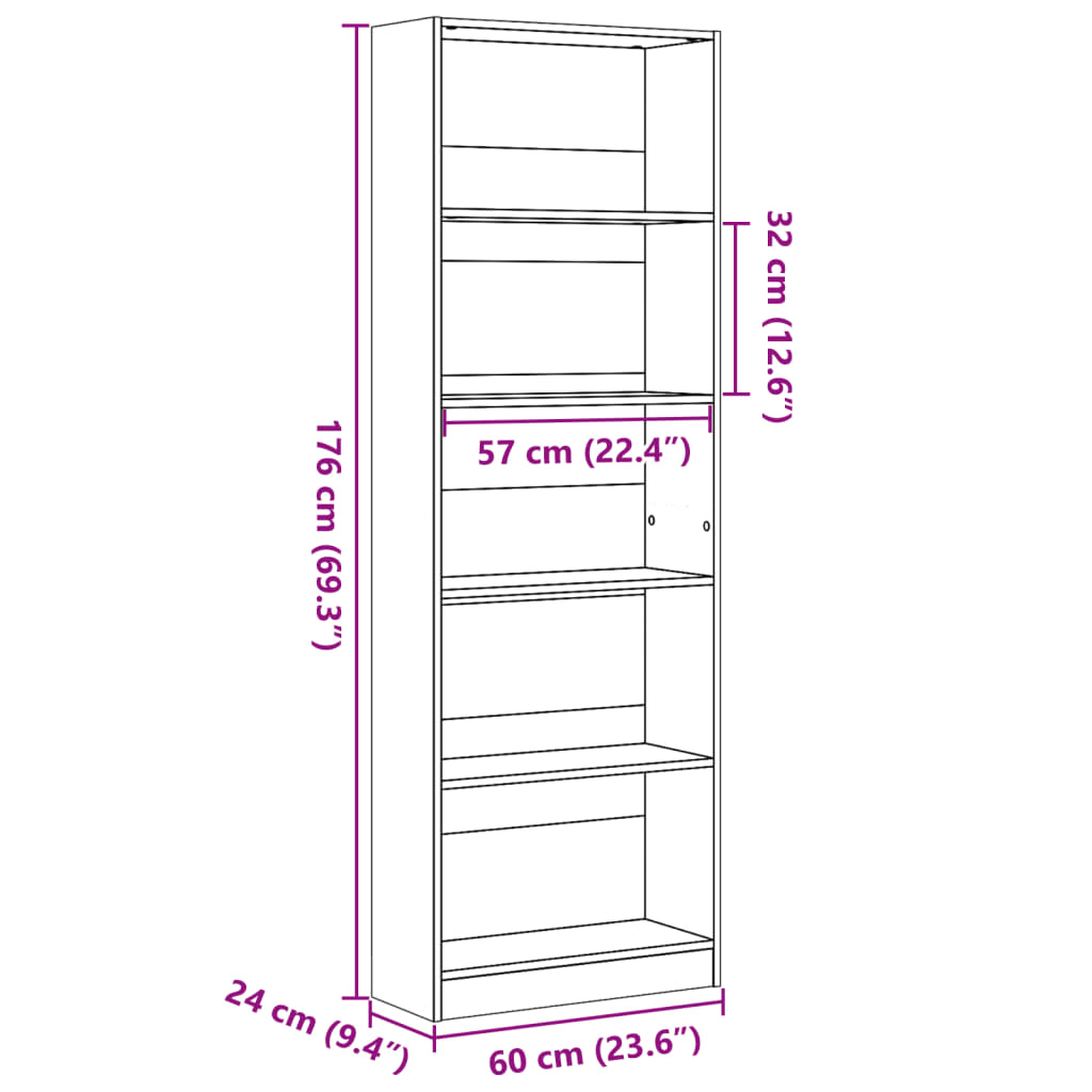 bogreol 60x24x176 cm konstrueret træ hvid