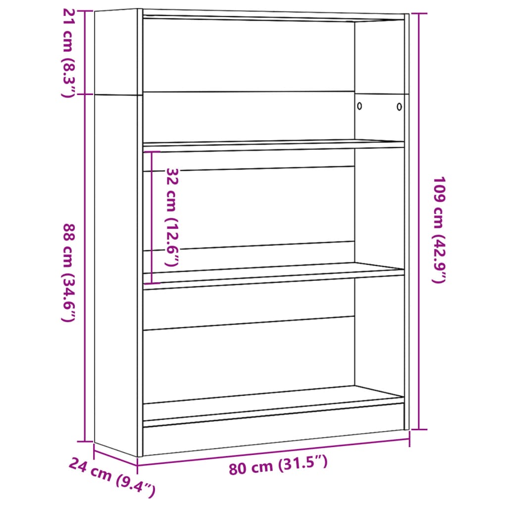 bogreol 80x24x109 cm konstrueret træ hvid