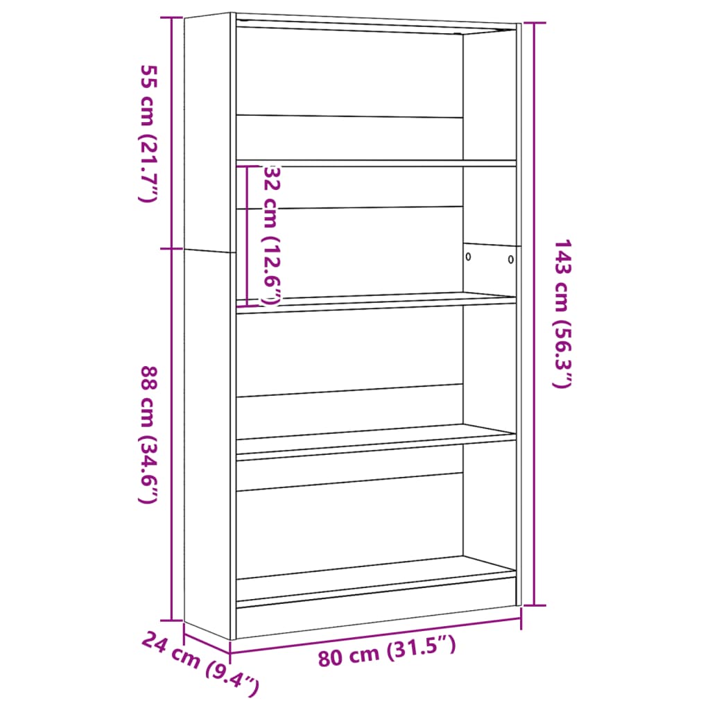 bogreol 80x24x143 cm konstrueret træ hvid