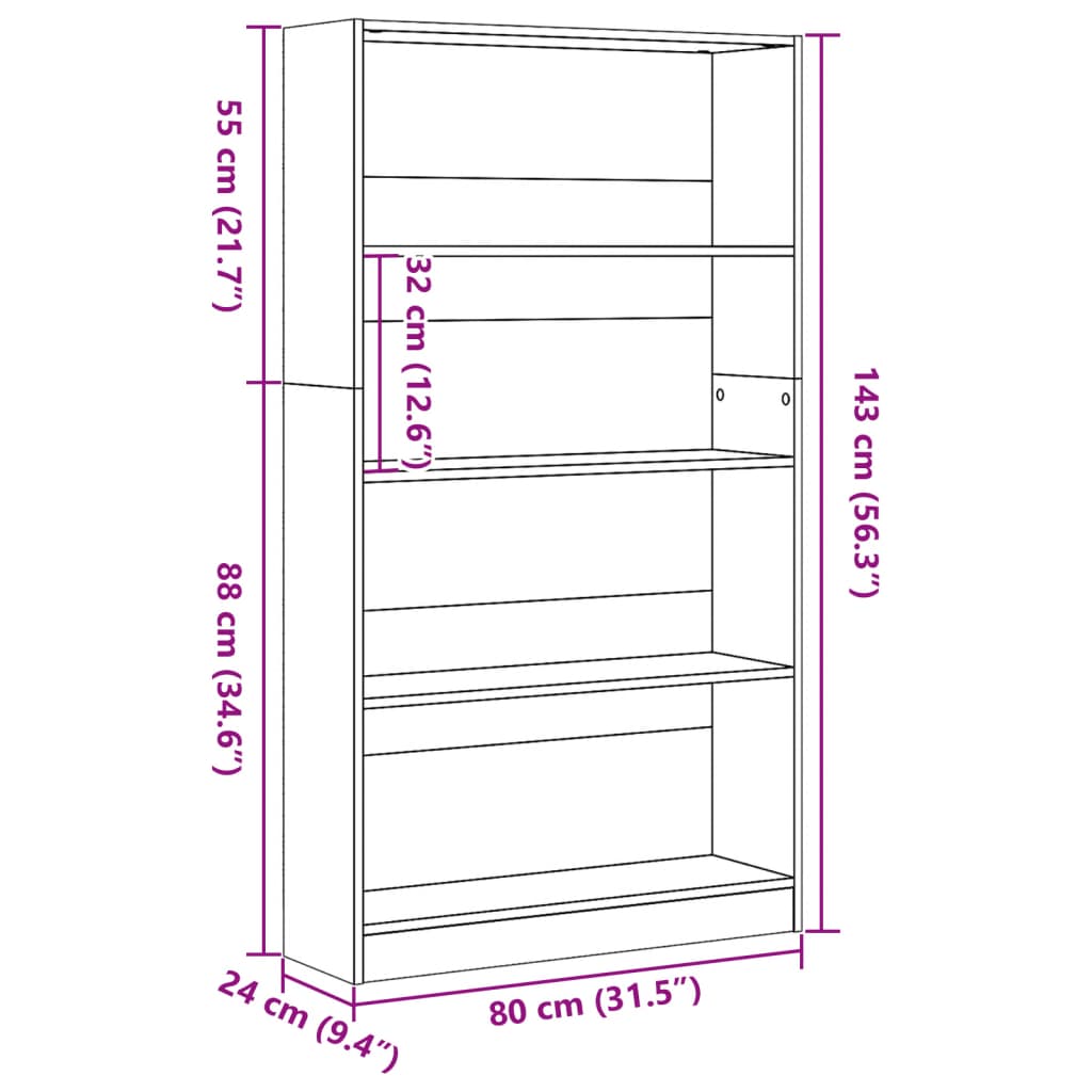 bogreol 80x24x143 cm konstrueret træ røget egetræsfarve