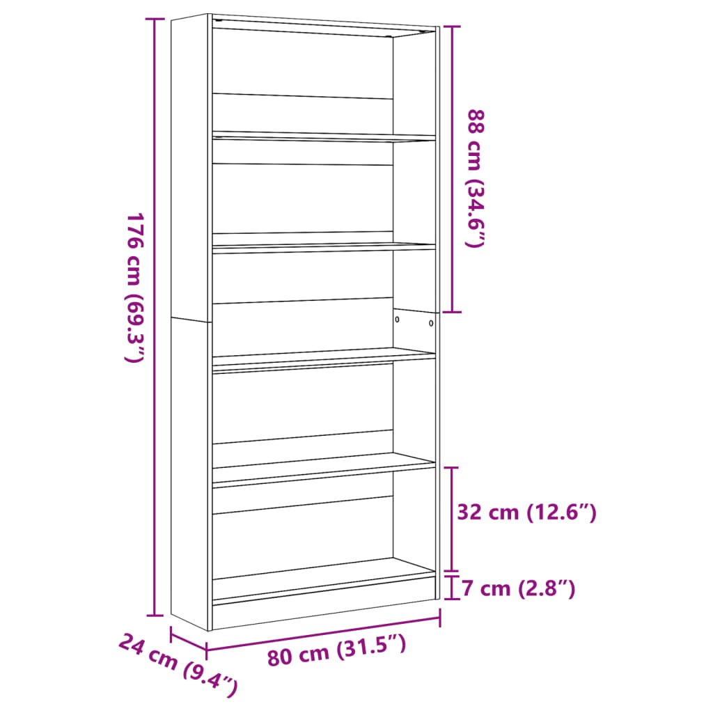 bogreol 80x24x176 cm konstrueret træ hvid