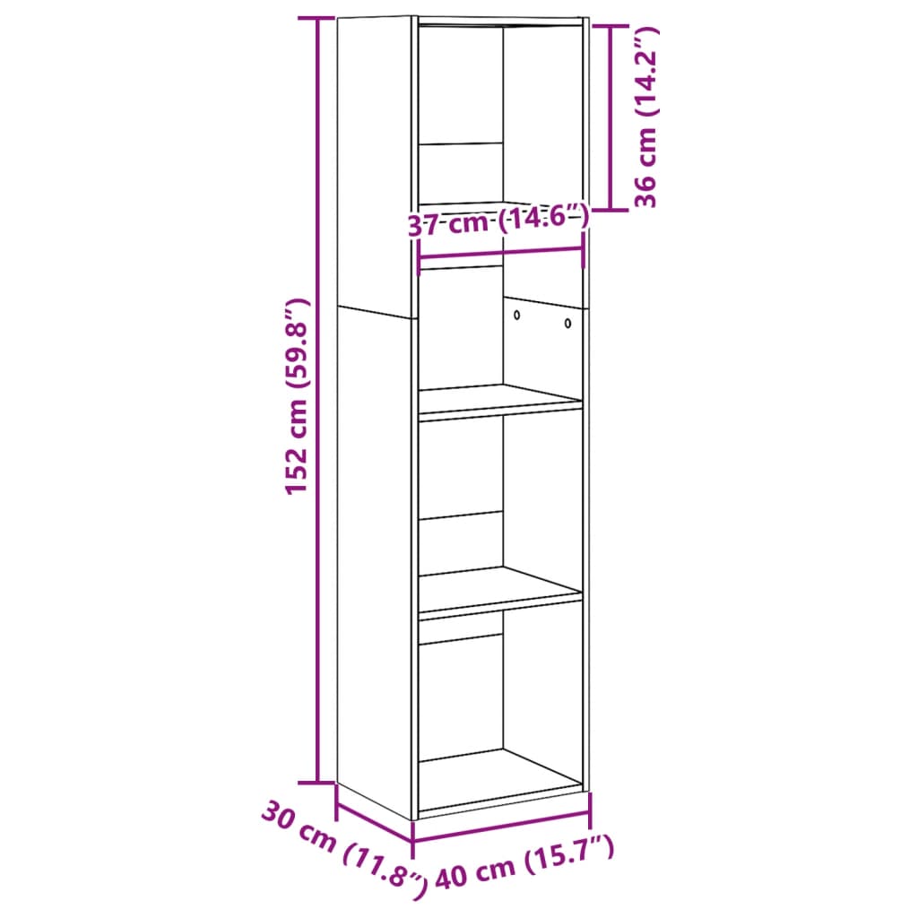 bogreol 40x30x152 cm konstrueret træ hvid