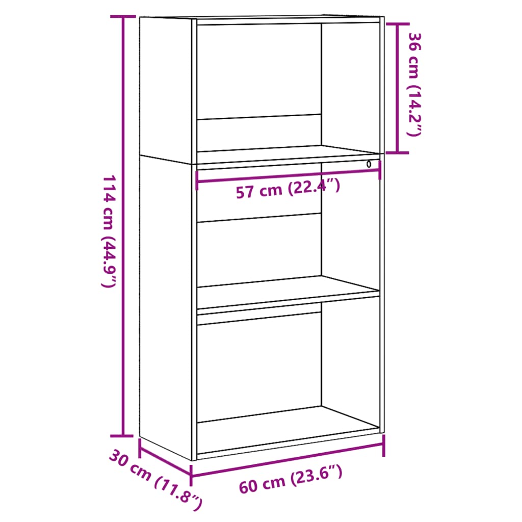 bogreol 60x30x114 cm konstrueret træ hvid