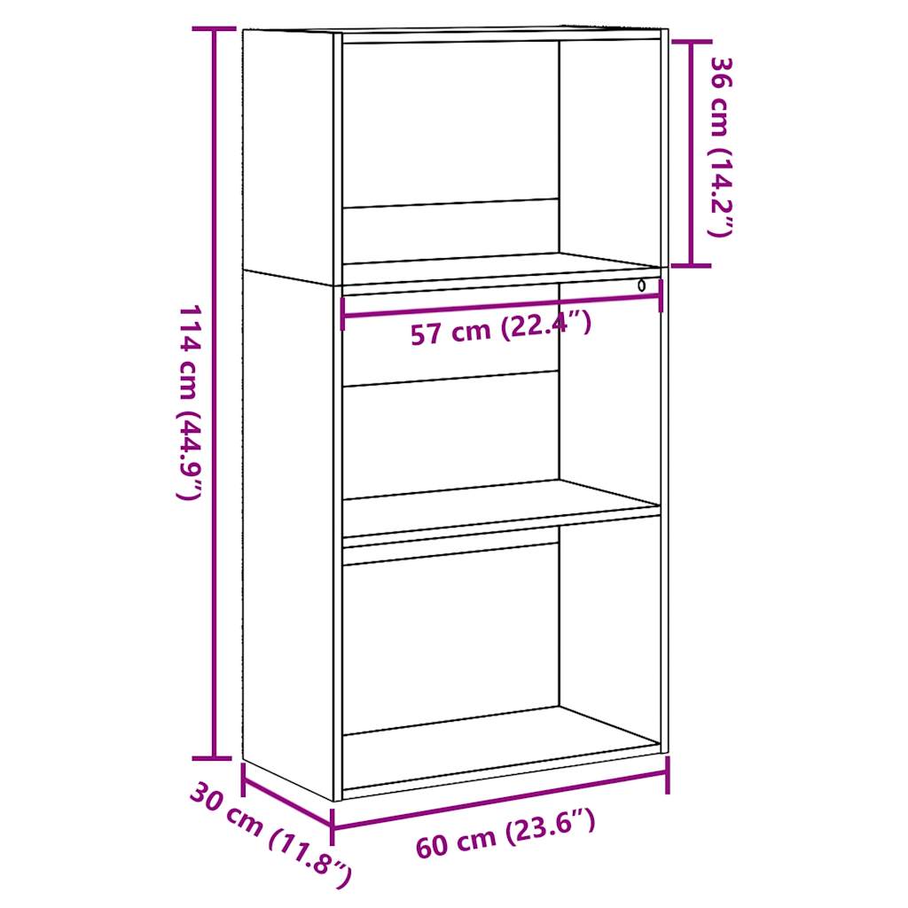 bogreol 60x30x114 cm konstrueret træ sonoma-eg