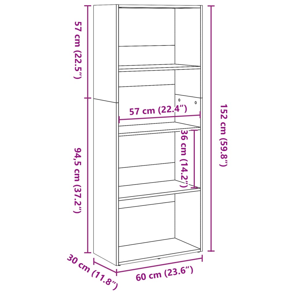 bogreol 60x30x152 cm konstrueret træ sort