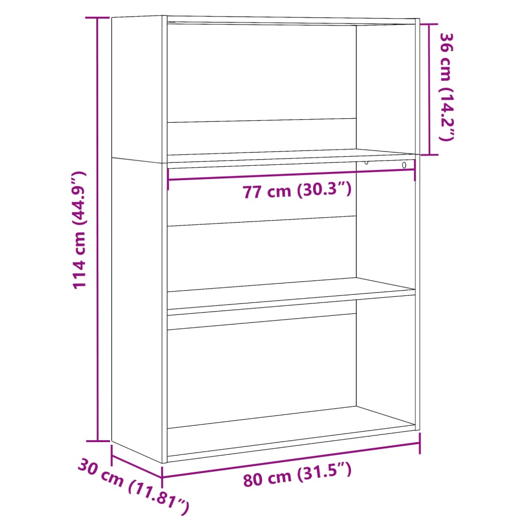 bogreol 80x30x114 cm konstrueret træ grå sonoma-eg