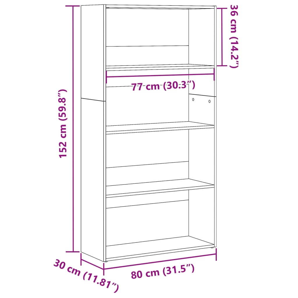 bogreol 80x30x152 cm konstrueret træ hvid