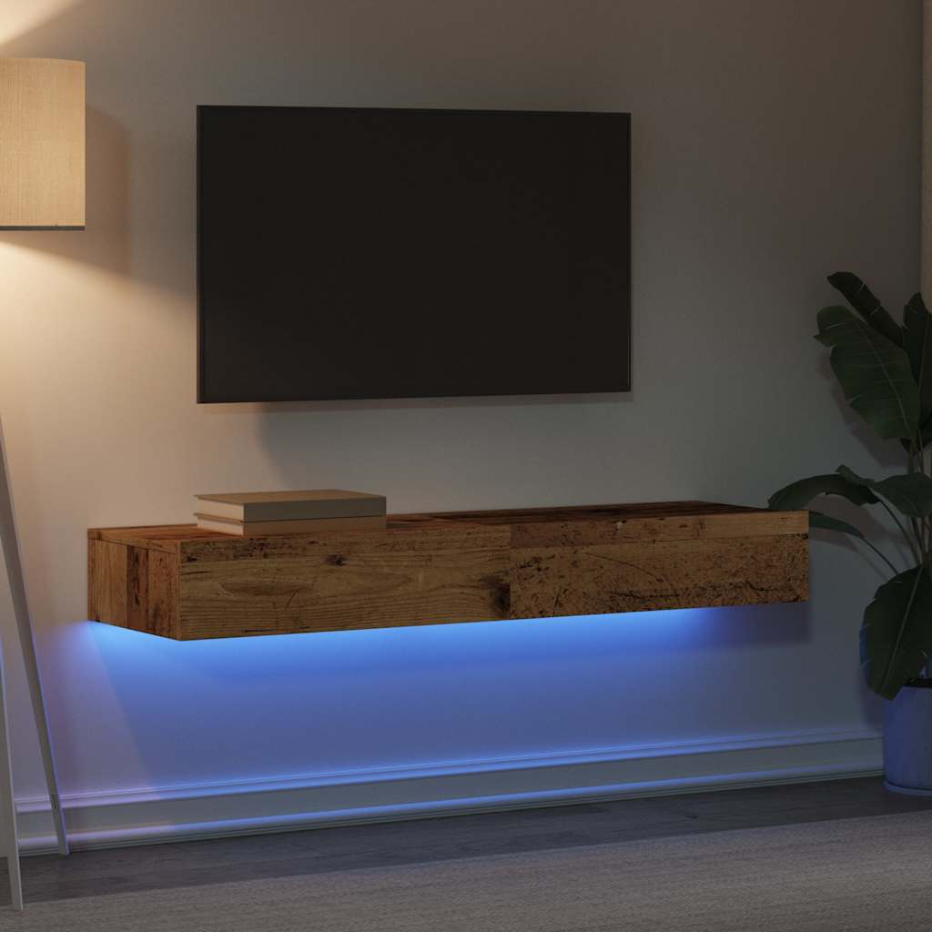 tv-borde 2 stk. med LED-lys 60x35x15,5 cm antikt træ