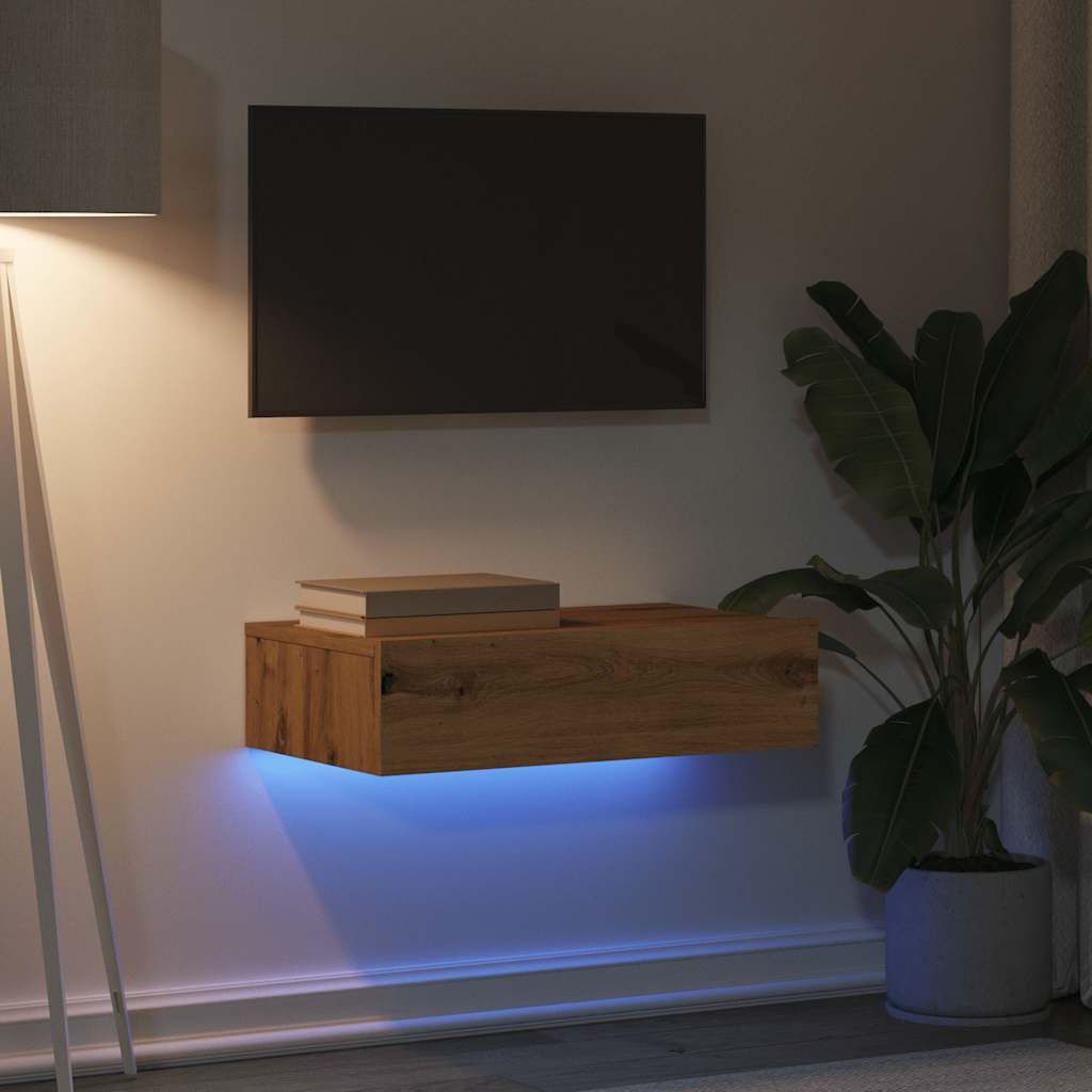 tv-bord med LED-lys 60x35x15,5 cm kunsteg