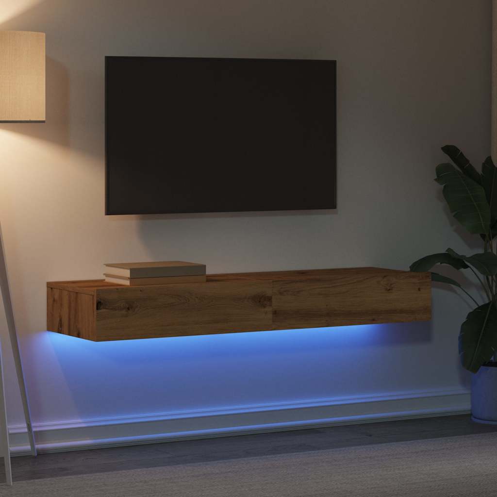 tv-borde 2 stk. med LED-lys 60x35x15,5 cm kunsteg