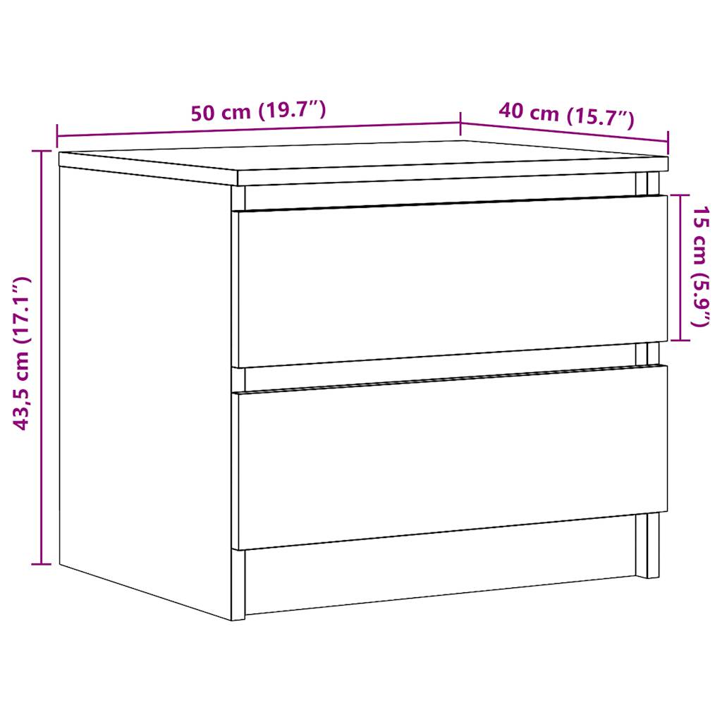 sengeborde 2 stk. 50x40x43,5 cm konstrueret træ gammelt trælook