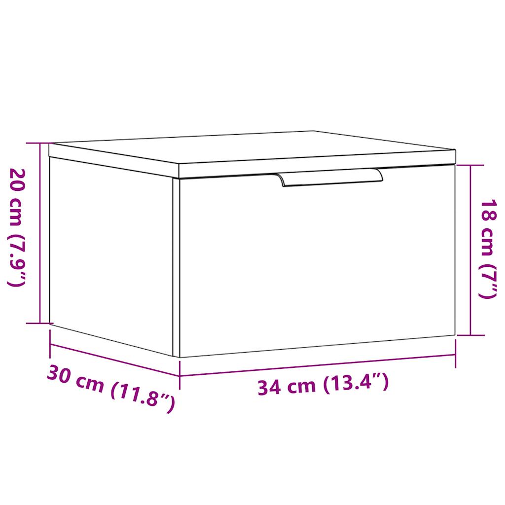 væghængte sengeborde 2 stk. 34x30x20 cm antikt træ