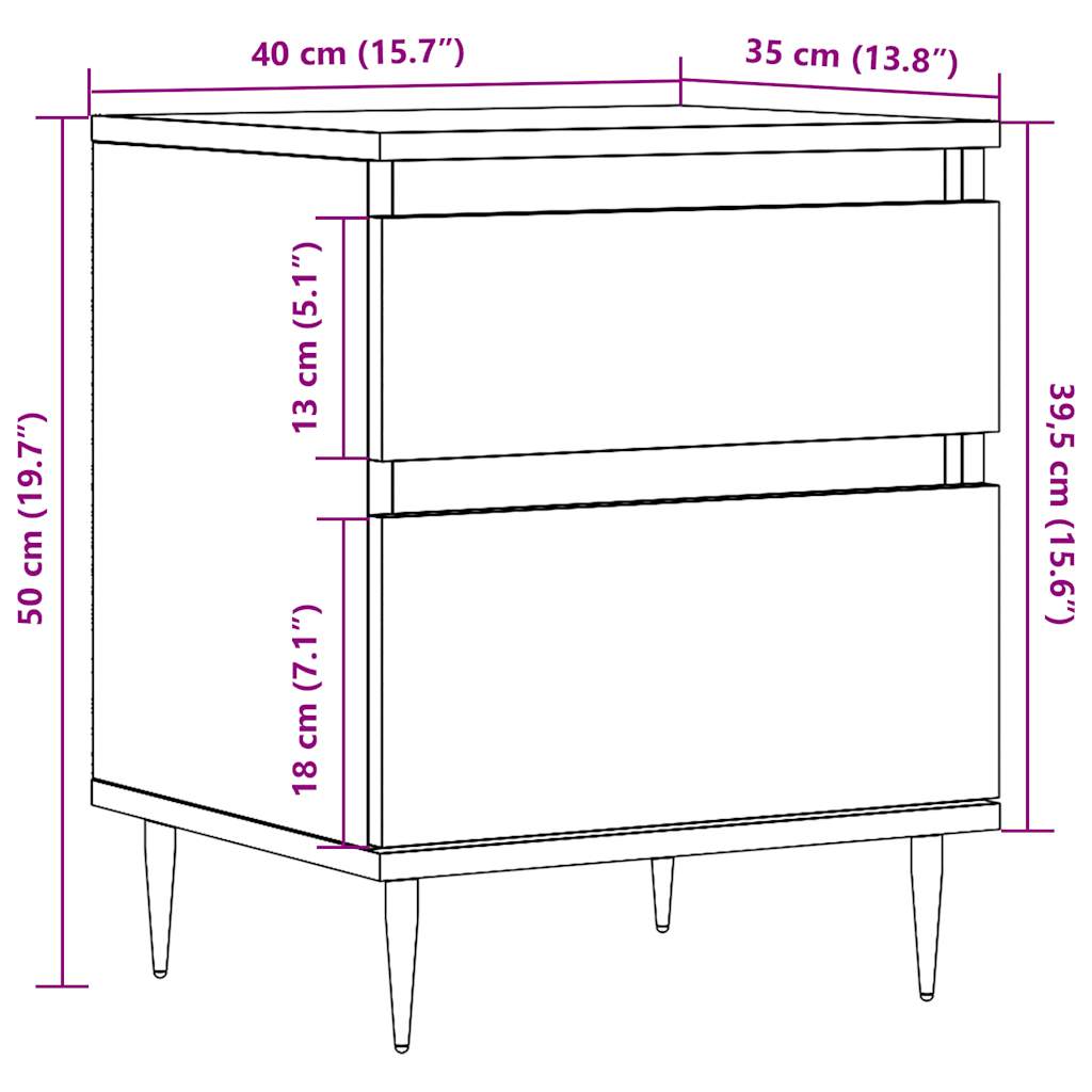 sengebord 40x35x50 cm konstrueret træ kunsteg